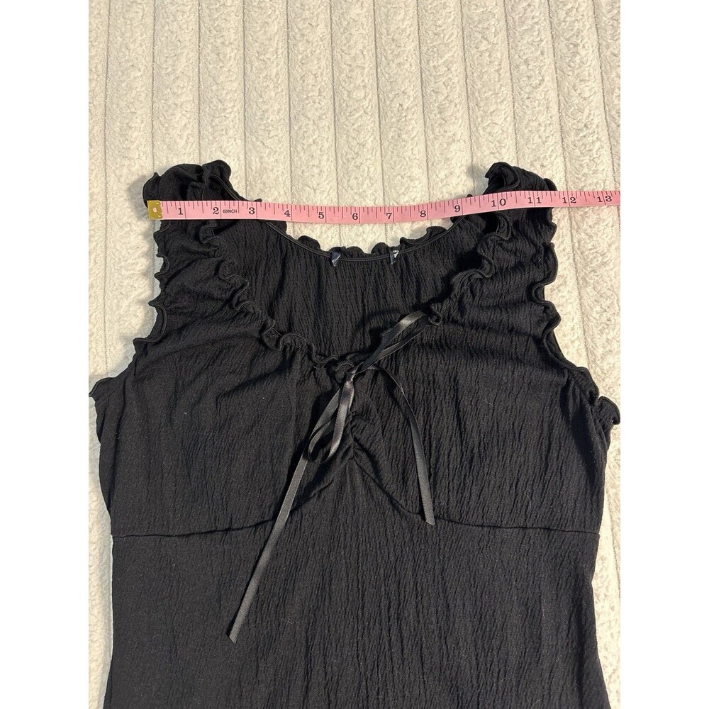 Brandy Melville Black Crinkle Ruffle Tank Top Ribbon Tie OS Whimsigoth Romantic - Picture 8 of 8